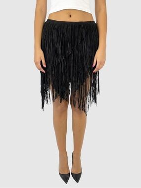 Haute Hippie Black Goat Suede Fringe Mini Skirt